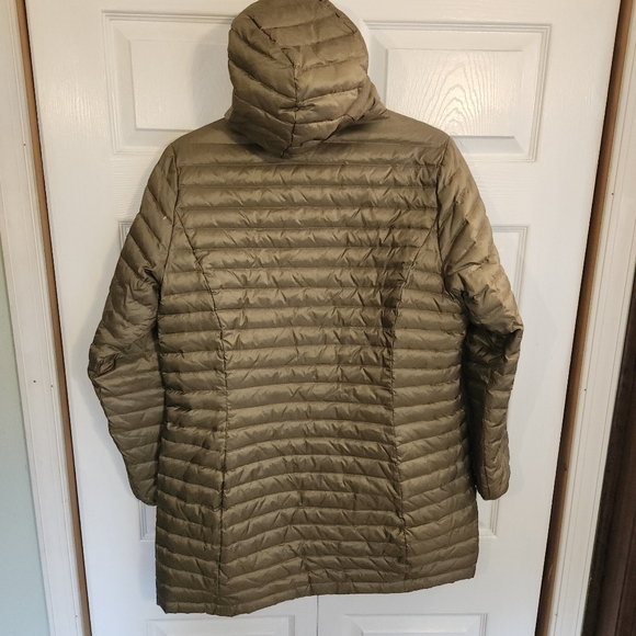 EDDIE BAUER MID LENGTH PUFFER DOWN ZIP HOODED JACKET BRONZE METALLIC WOMENS LG - Picture 2 of 16